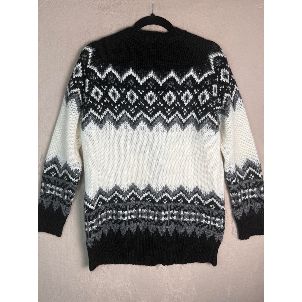 United Colors of Benetton Fair Isle Cardigan Women L Black White Alpaca Mohair - Picture 4 of 10